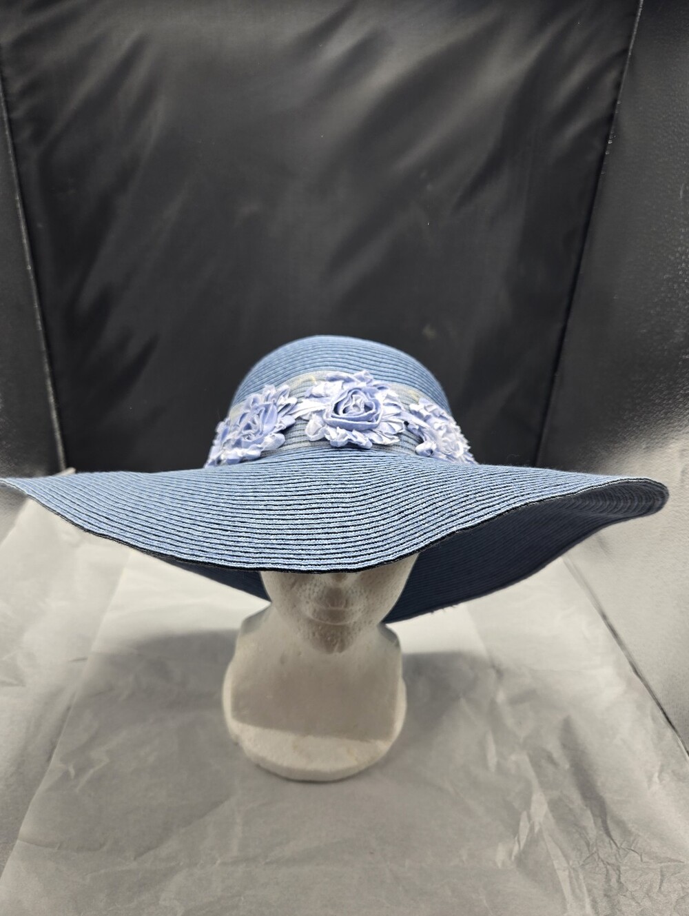 D&Y Large Brim Floppy Hat With Floral Band Blue